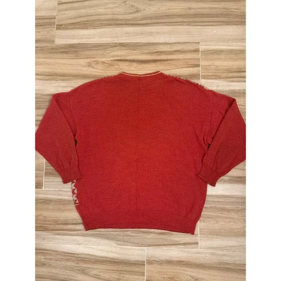 Vintage Fiume Italy Geometric Abstract Knit Sweater Red Multi Color Mens XL - Picture 5 of 7